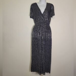 Banana Republic Metallic Black & Silver Plisse Jumpsuit